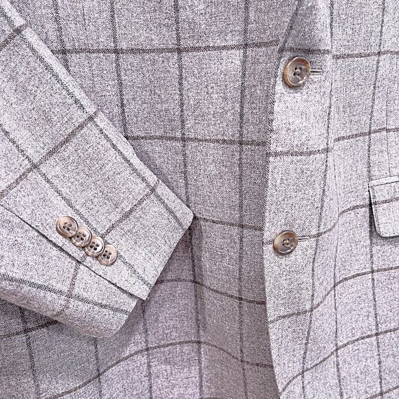 Patrick James Vitale Barberis Canonico Sport Coat Taupe Check Wool Silk Mens 46L - Picture 3 of 7
